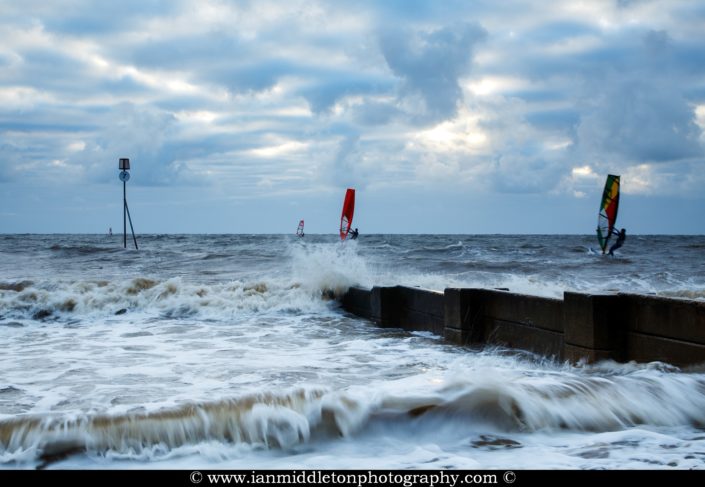 Windsurfing at Hunstanton beach, West Norfolk, England.