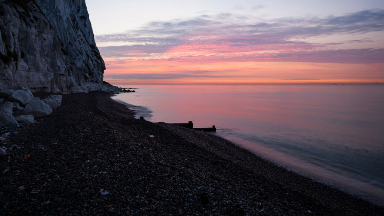 Sunrise at Saint Margaret Bay, at the famous White Cliff of Dover, Kent, England