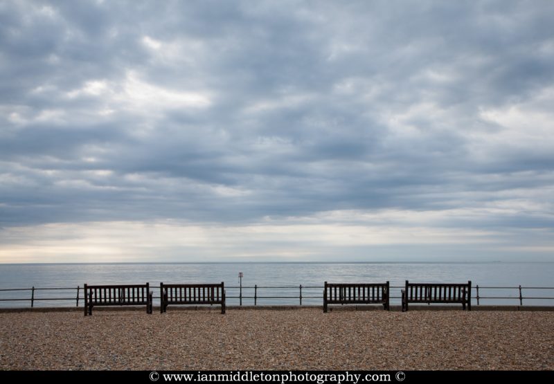 View out to sea in the morning from Kingsdown beach, near the famous White Cliffs of Dover, Kent, England.