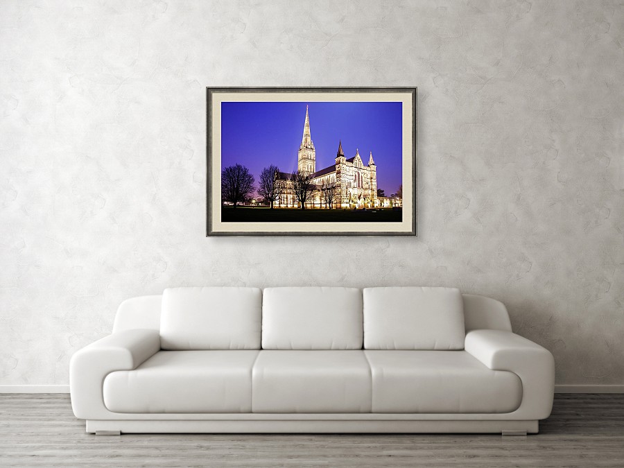 Framed print example of the Salisbury Cathedral photo.