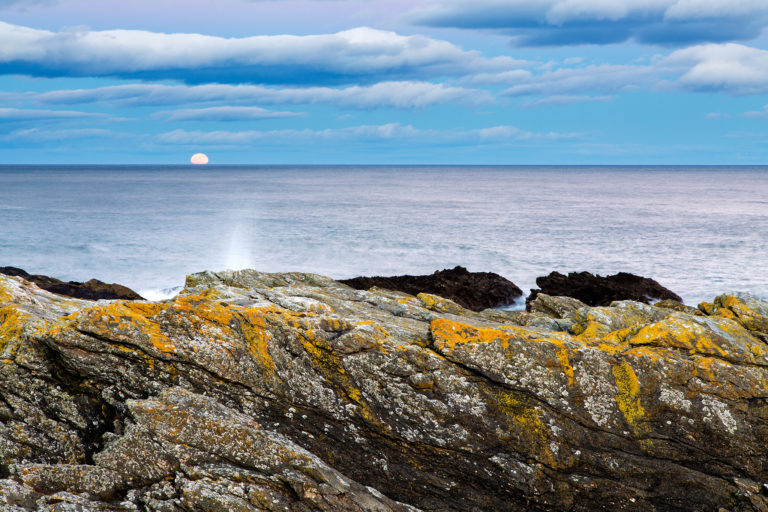 Moon rising after sunset at Portlethen, near Aberdeen, Scotland.