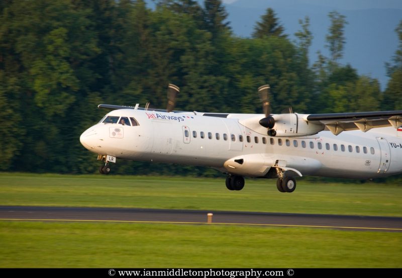 Jat Airways aircraft landing at Ljubljana Joze Pucnik Airport