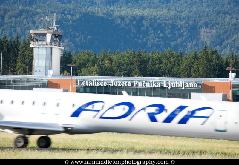 Adria airplane preparing to take off from Ljubljana Joze Pucnik
