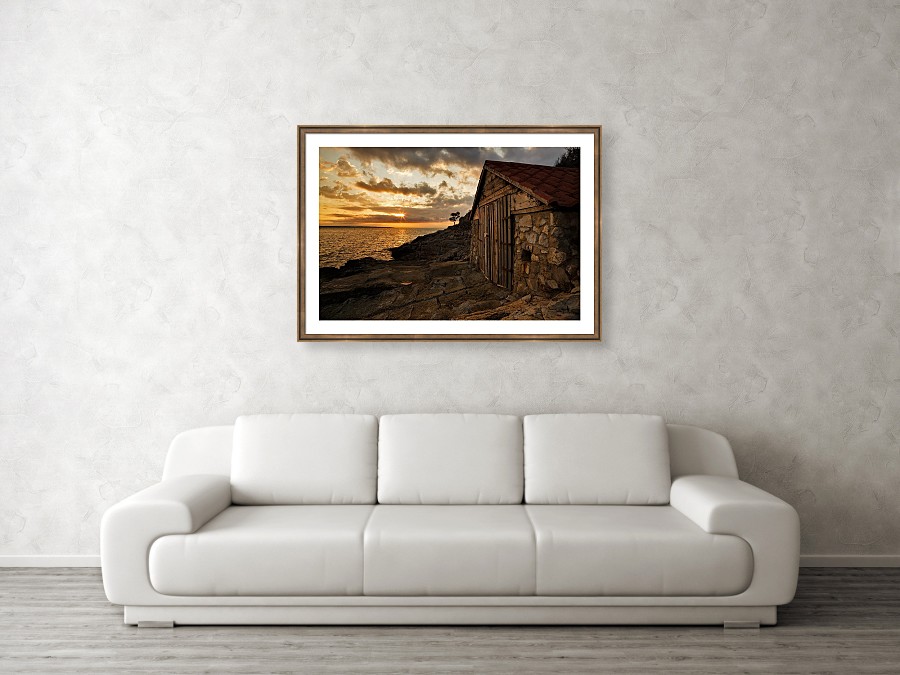 Framed print example of Zaosiri Beach on Losinj Island at sunrise photo.