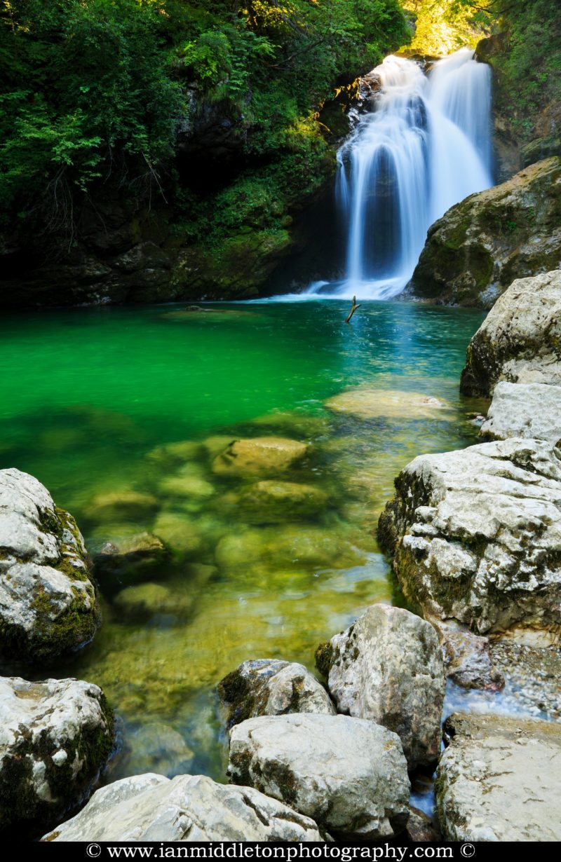 The 16 Metre high Sum Waterfall in Vintgar Gorge, near Bled, Slovenia.