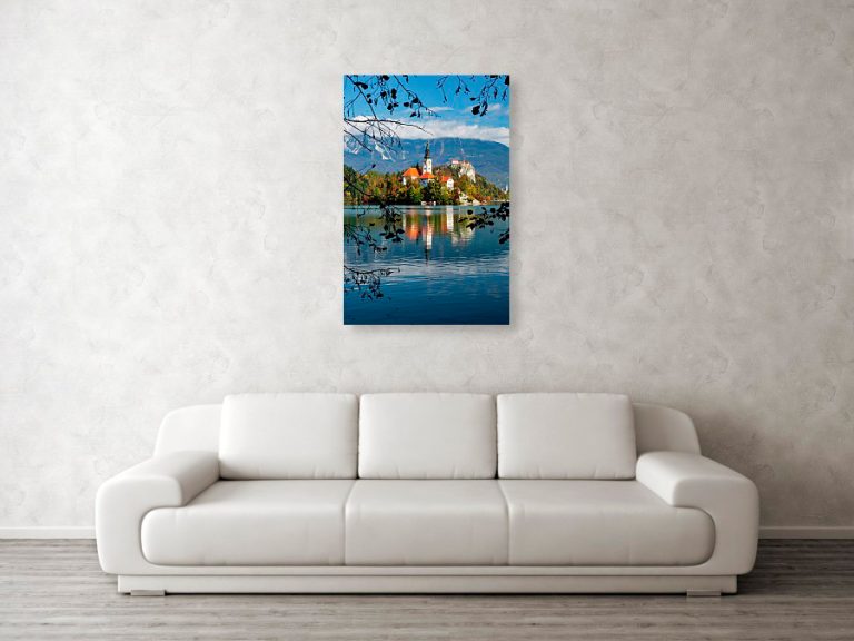 Lake Bled on an autumn day - metal photo print example