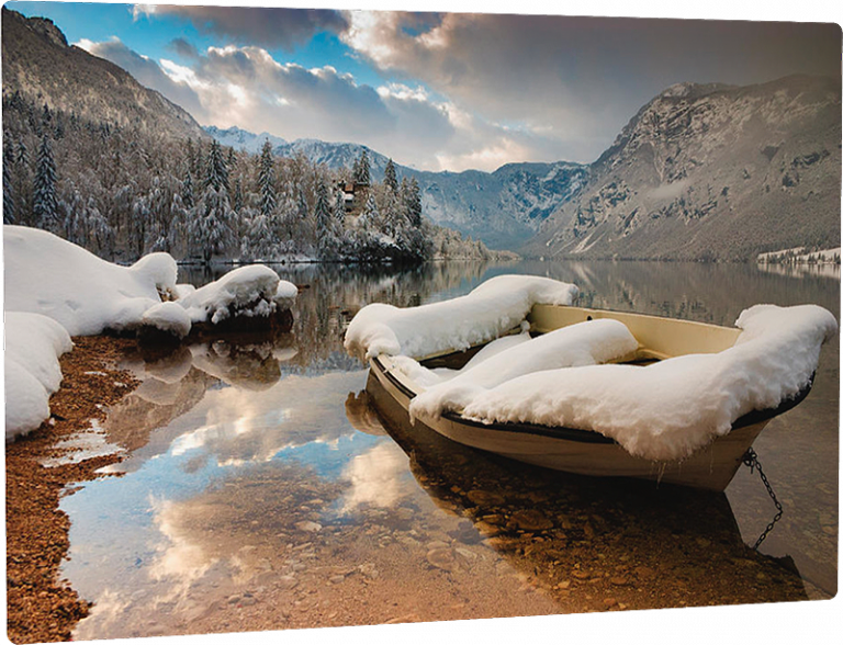 Lake Bohinj on a winter day - metal photo print example