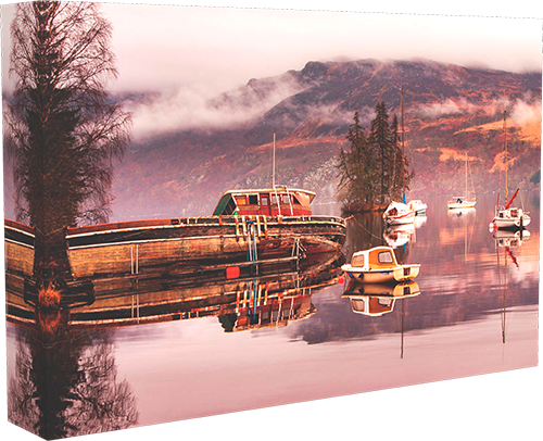 Misty morning at Loch Ness box canvas photo print example.