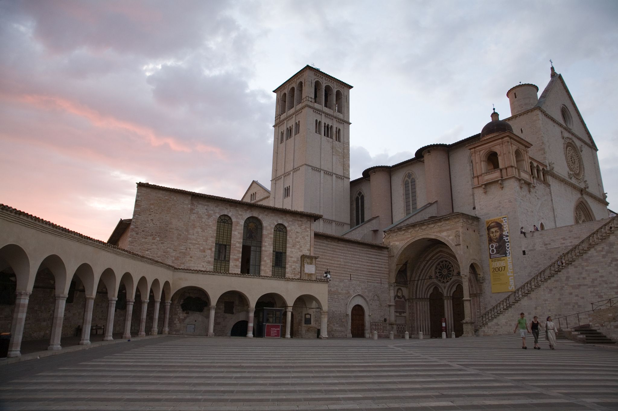 Basilica di San Francesco at sundown, Assisi, Italy
