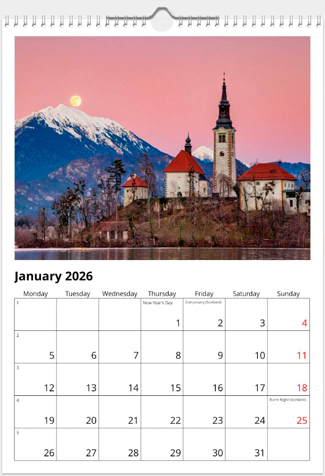 A3 Slovenia calendar January 2026