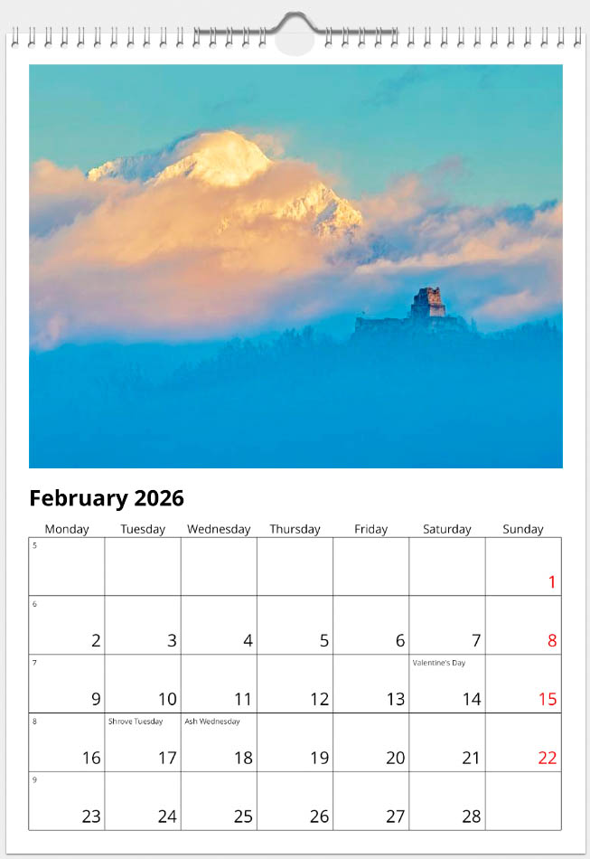 A3 Slovenia calendar February 2026