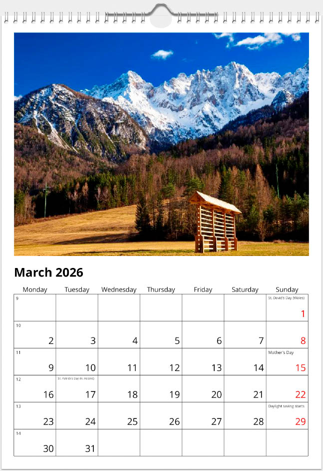 A3 Slovenia calendar March 2026