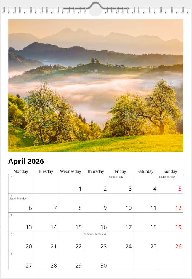 A3 Slovenia calendar April 2026