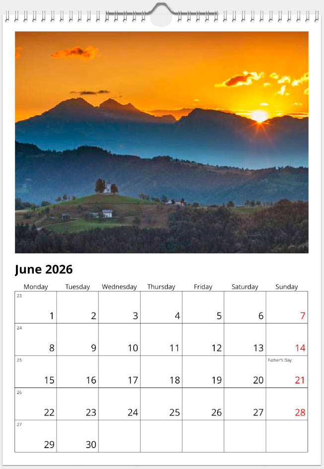 A3 Slovenia calendar June 2026