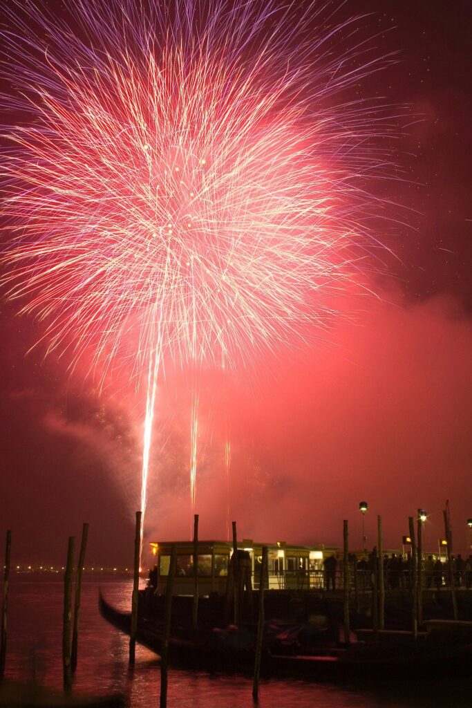 New year eve Fireworks over Grand Canal, Venice