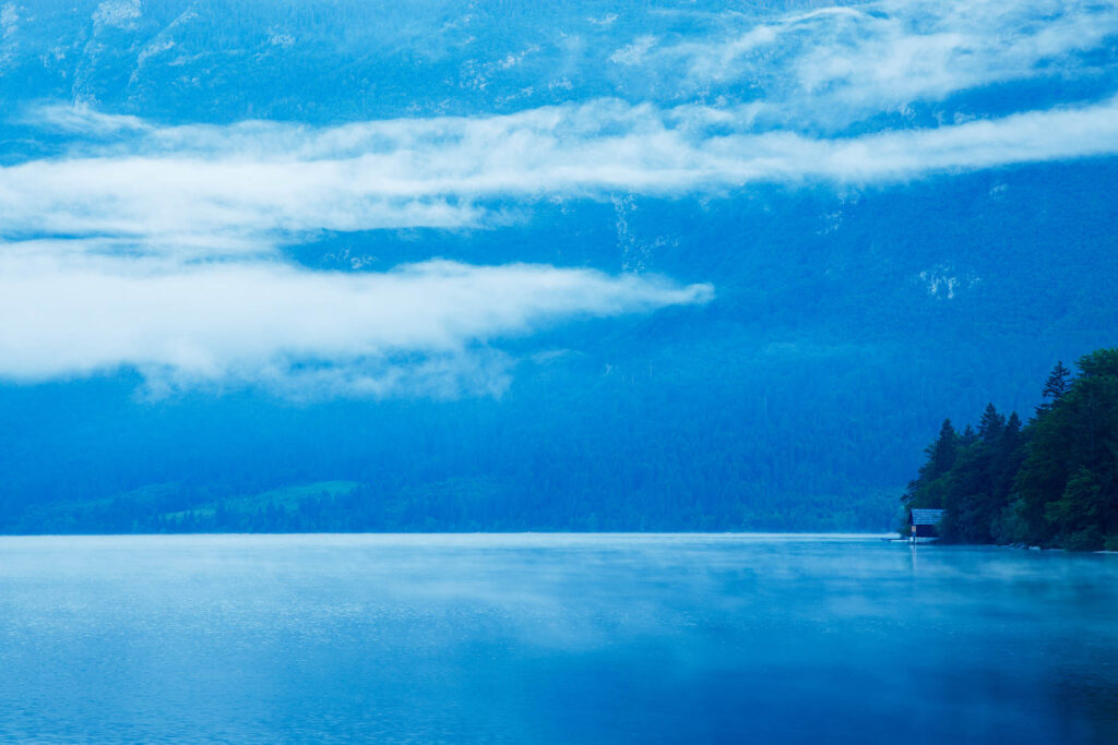 Morning mist and cloud at Lake Bohinj, Triglav National Park, Slovenia