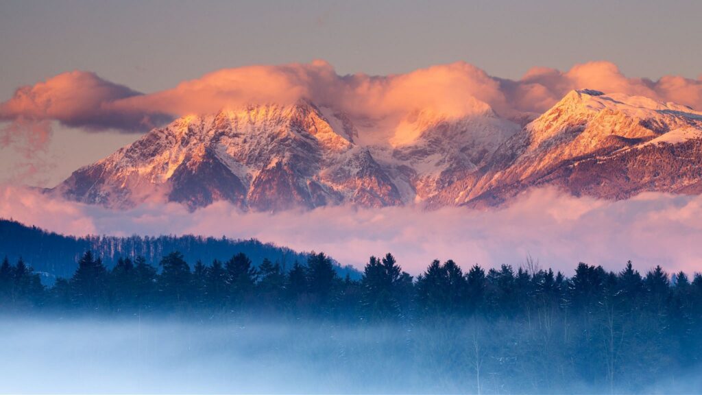 Kamnik Alps at sunset, Slovenia.