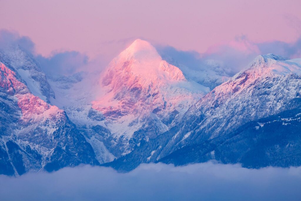 Mt Grintovec at sunset, the highest peak in the Kamnik Alps, Slovenia.