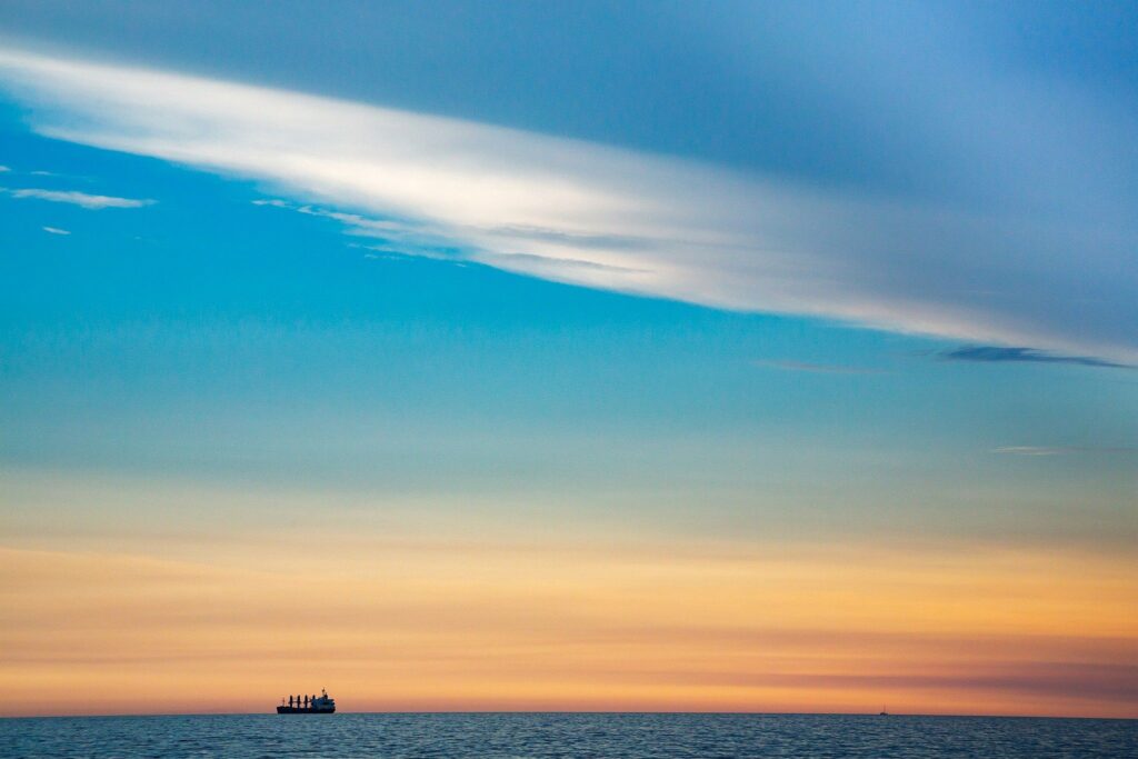 Cargo ship entering trieste Bay, Italy.