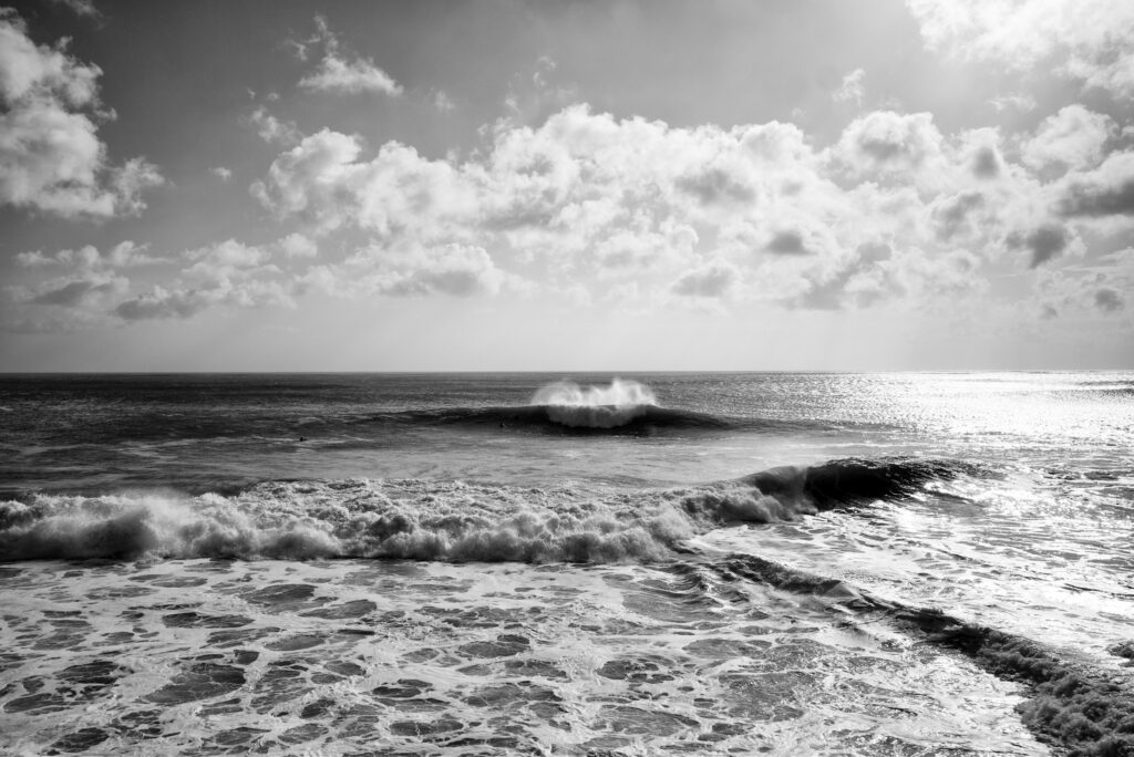 Waves crashing at Porthleven Beach, near Helston in Cornwall, England.