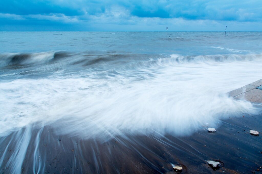 Hunstanton beach at dusk, West Norfolk, England.