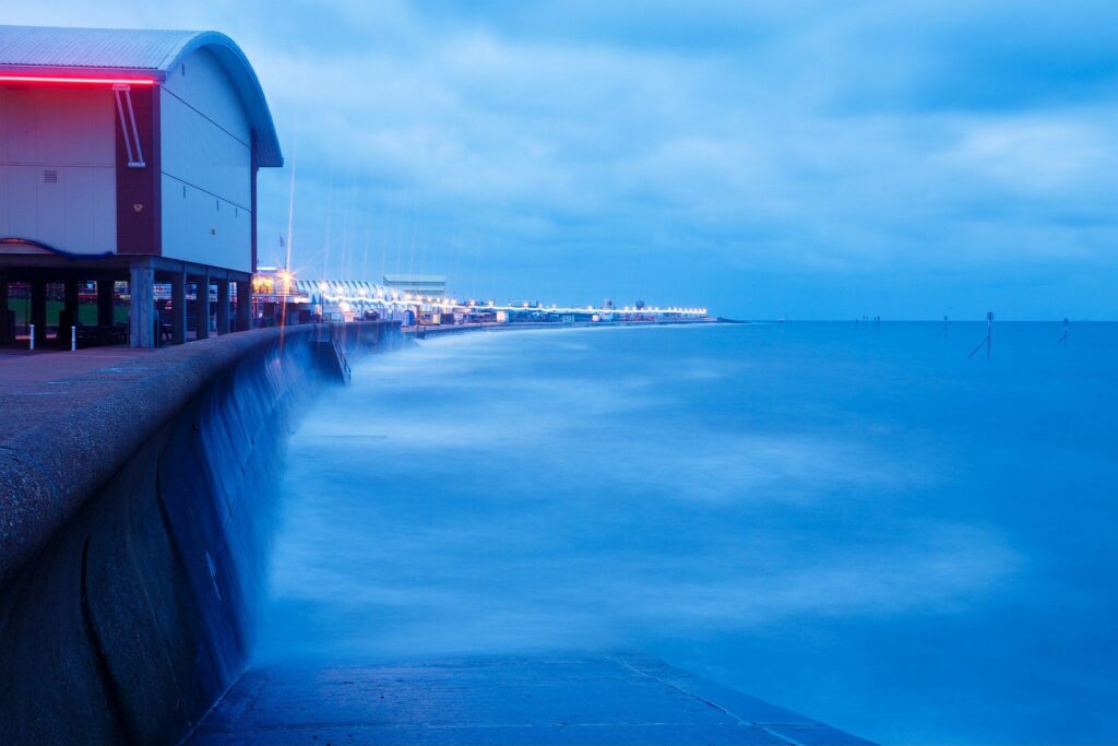 Hunstanton beach at dusk, West Norfolk, England.