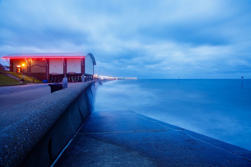 Hunstanton beach at dusk, West Norfolk, England.