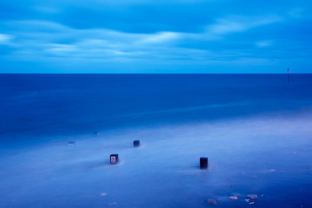 Hunstanton beach at dusk, West Norfolk, England.