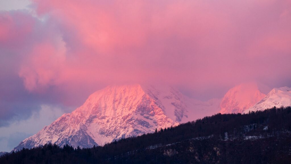 Kamnik Alps at sunset, Slovenia.