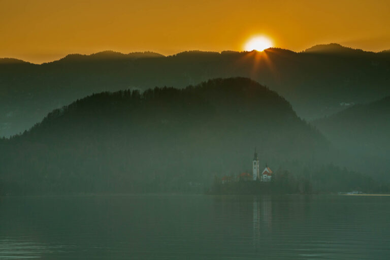 Sunset over Lake Bled