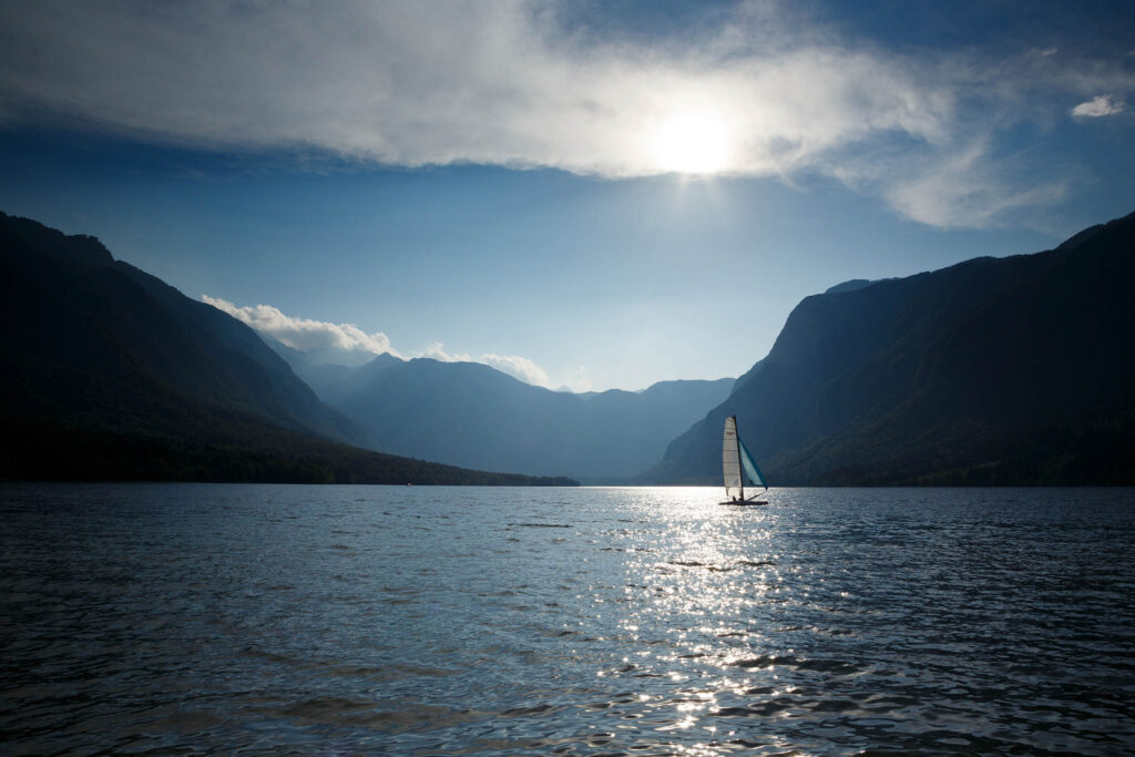 Sailing on Lake Bohinj, Slovenia.