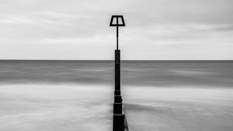 Groyne at Bournemouth Beach in black and white, Dorset, England