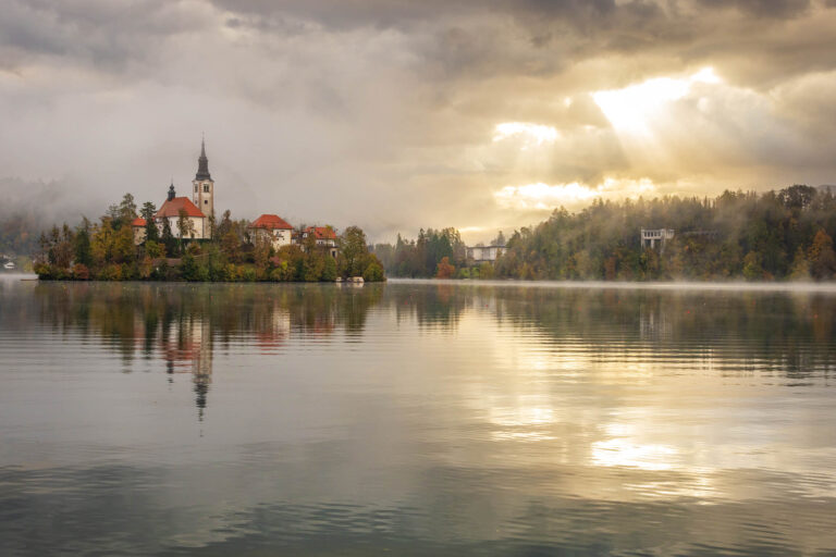 Autumn mist at Lake Bled