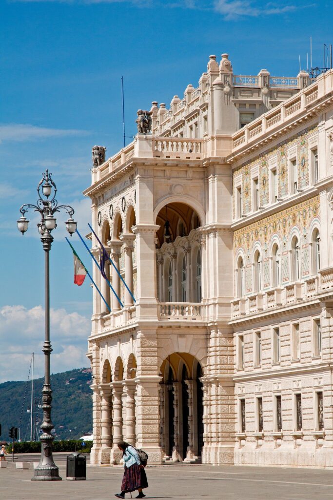 The government palace (Commissariato Palazzo Del Governo Nella Regione Friuli-Venezia Giulia) in Piazza unita d&#039;italia, Trieste, Italy. This is the main town square in Trieste and this is just one example of the beautiful ornate architecture in this wonderful little port town on the Adriatic.