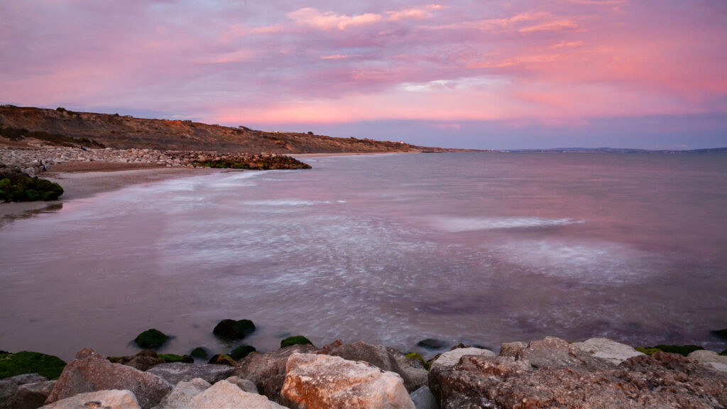 The beautiful coastal landscape at Highcliffe Beach in Dorset. This is one of the many wonders to be found on the Jurassic coast, an UNESCO world heritage site.