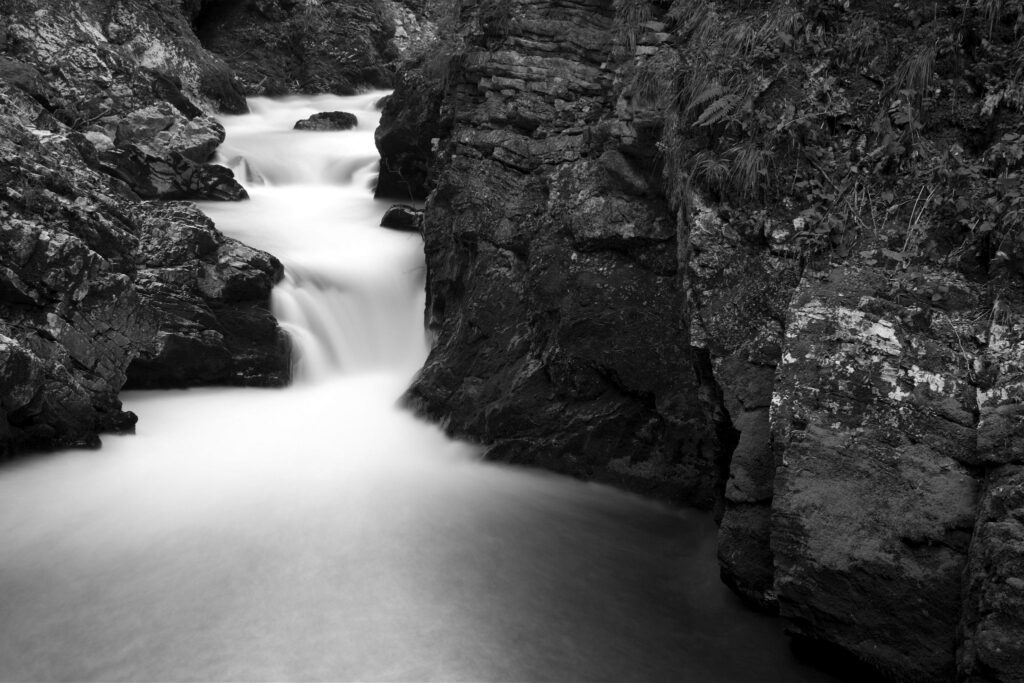 The Soteska Vintgar gorge, Gorje, near Bled, Slovenia. . The 1.6 km long Vintgar gorge carves its way through the vertical rocks of the Hom and Bort hills by the Radovna River.