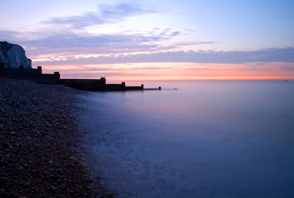 Sunrise at Saint Margaret Bay, at the famous White Cliff of Dover, Kent, England