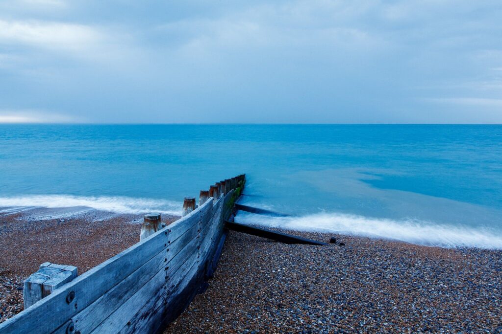 Morning at Kingsdown beach, near the famous White Cliffs of Dover, Kent, England