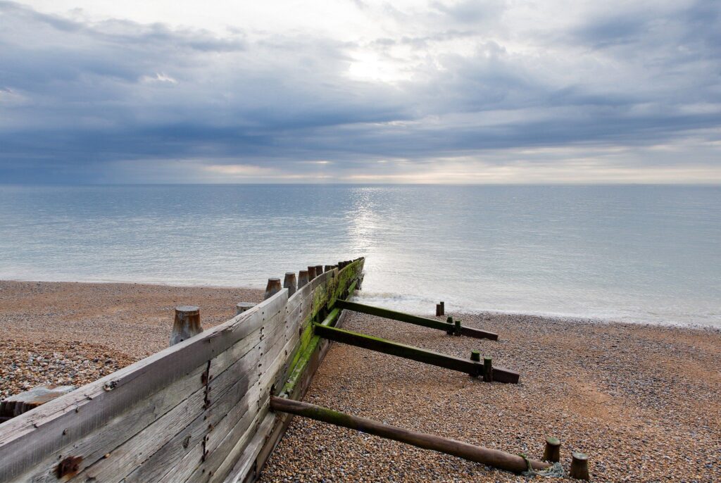 Morning at Kingsdown beach, near the famous White Cliffs of Dover, Kent, England