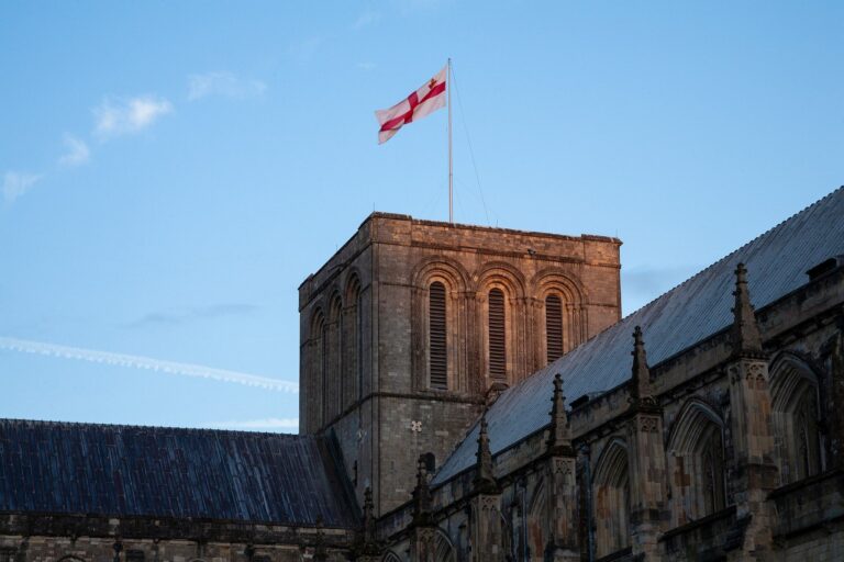 Winchester Cathedral at dusk, Hampshire, England. Winchester is the ancient capital of England.