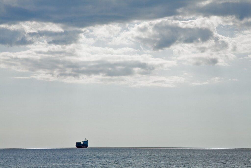 Cargo ship entering trieste Bay, Italy.