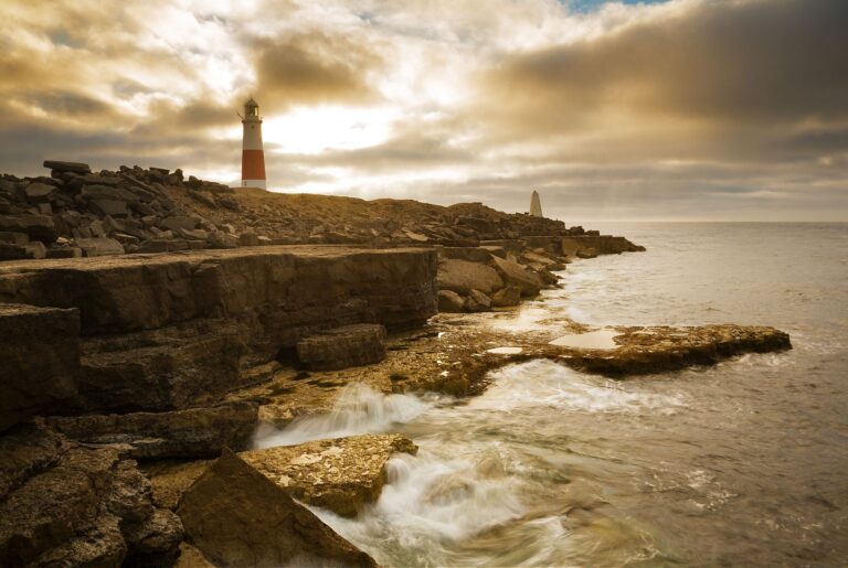 Lighthouse at Portland Bill, near Weymouth, Jurassic Coast, Dorset, England.