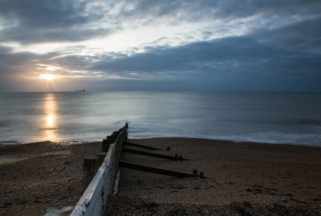 Sunrise at Kingsdown beach, near the famous White Cliffs of Dover, Kent, England