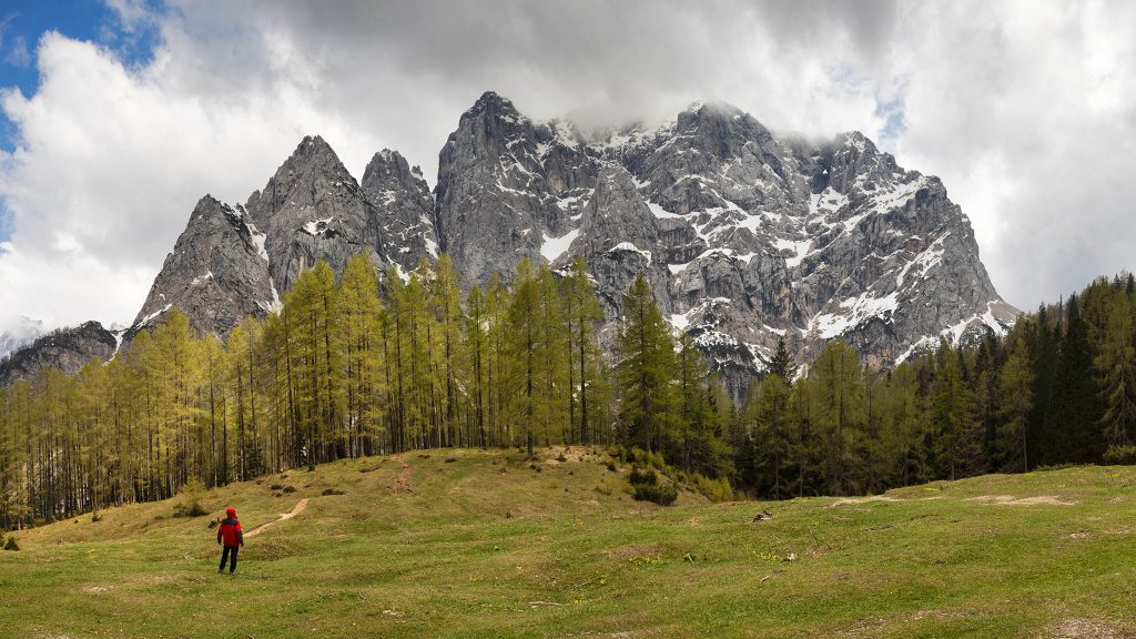 Stunning view of Mt, Prisank wall from Vrsic Pass, Slovenia.