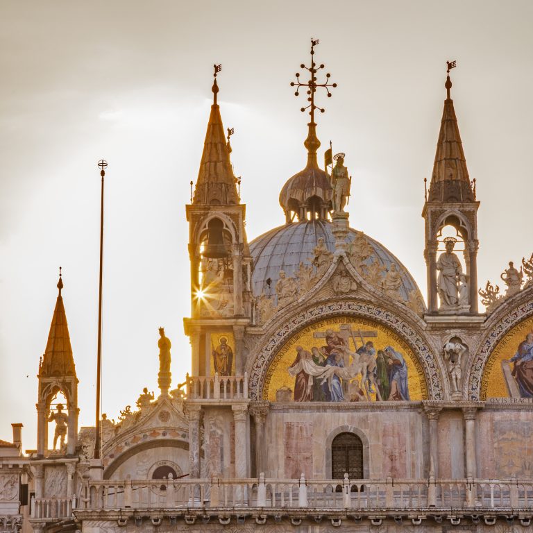 Morning sun coming through Basilica San Marco (Saint Mark's Church), Venice, Italy.