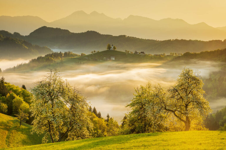Spring morning at the church of Saint Thomas in the Skofja Loka