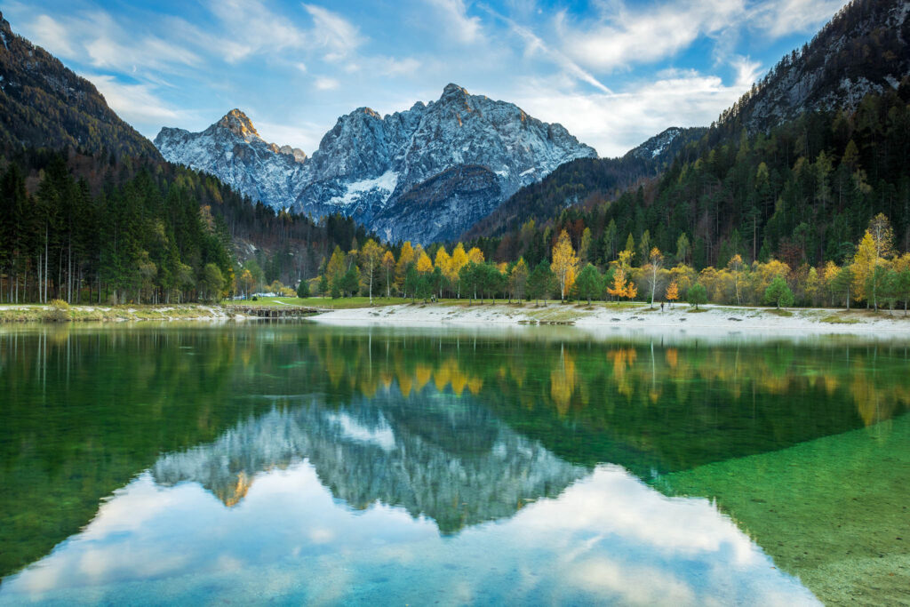 Lake Jasna in autumn, near Kranjska Gora, Slovenia