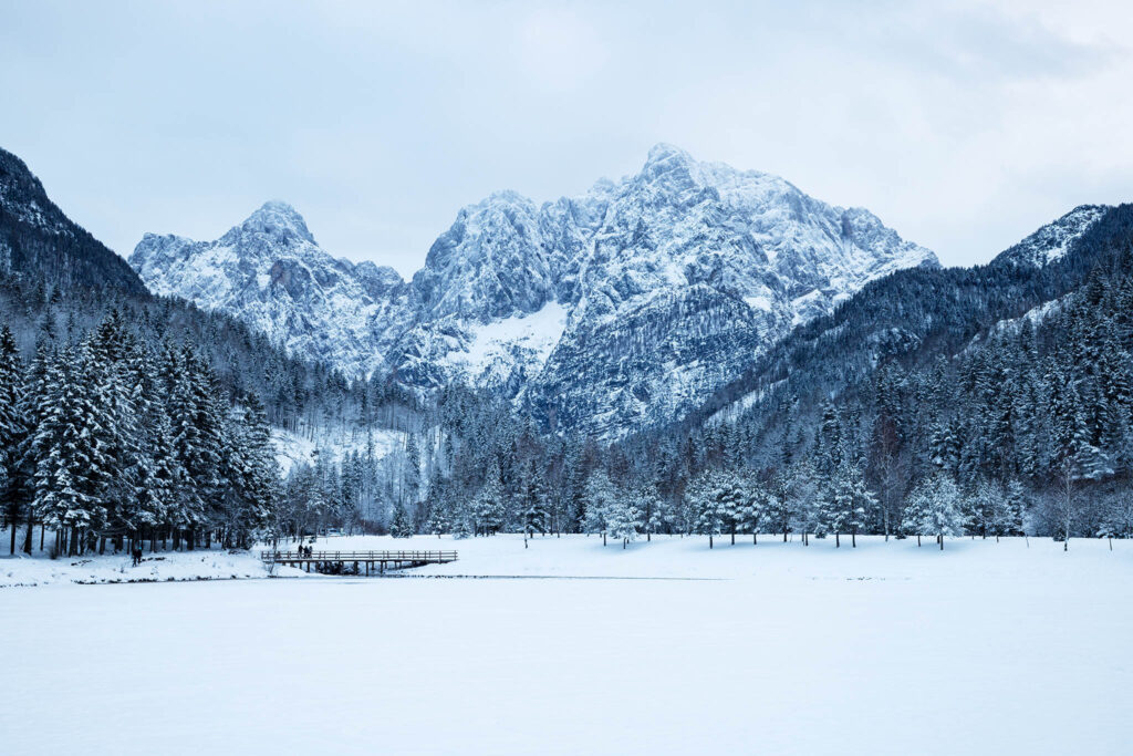 Lake Jasna in Winter The Julian Alps seen across Lake Jasna in winter, near Kranjska Gora, Slovenia