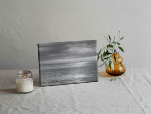 Sailing boat at Kingsdown in Kent in black and white, wall art canvas print example.