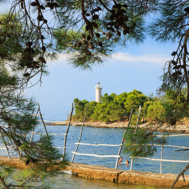 Savudrija Lighthouse from basanija, Istria Coast, Croatia.